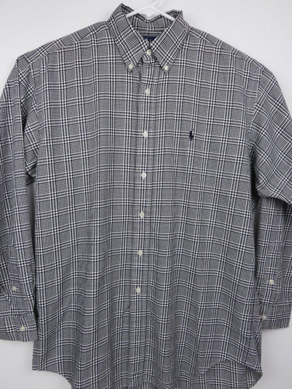 Ralph Lauren Blake Shirt Medium White Blue Plaid Long Sleeve Cotton Button Down